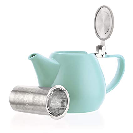 Tealyra - Jove Porcelain Large Teapot Turquoise - 34.0-ounce (3-4 cups) - Japanese Made - Stainless Steel Lid and Extra-Fine Infuser To Brew Loose Leaf Tea - 1000ml