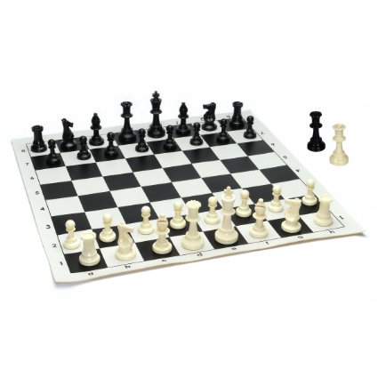 Best Value Tournament Chess Set - Filled Chess Pieces and Black Roll-Up Vinyl Chess Board