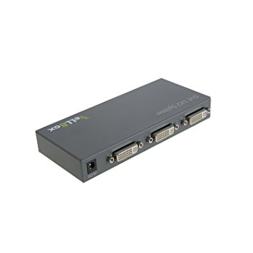 VeLLBox DVI Splitter 1x2, 2-port DVI Splitter, DVI 1 in 2 out, Support Resolution up to 1080p, 5V/2A Universal Power Adapter, Grey