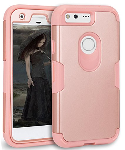 Google Pixel Case,TOPSKY[Hard Armor]Three Layer Hybrid Heavy Duty Full-Body Shockproof Non-fingerprint Anti-Slip Protective Case for Google Pixel 2016,Rose Gold