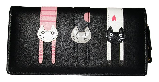 Nawoshow Women Wallet Cute Cat Wallet Bifold Long Purse with Zipper