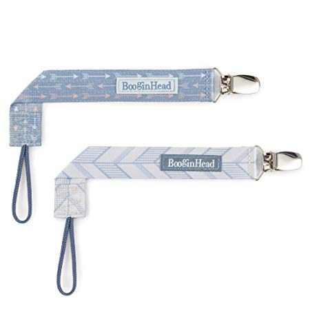 BooginHead Baby Newborn PaciGrip Pacifier Clip, Arrows & Feathers, Blue (Pack of 2)