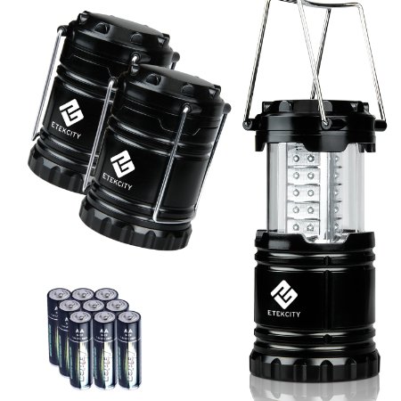 Etekcity 3 Pack LED Camping Lantern Flashlight, Ultra Bright Camping equipment (Black, Collapsible)