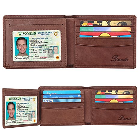 RFID Blocking Cowhide Leather Wallet for Men with 2 ID Windows