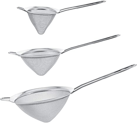 U.S. Kitchen Supply - Set of 3 Premium Quality Extra Fine Twill Mesh Stainless Steel Conical Strainers - 3", 4" and 5.5" Sizes - Chinois to Sift, Strain, Drain and Rinse Vegetables, Pastas & Teas