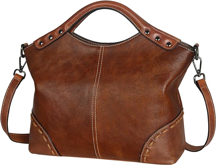 HESHE Leather Purses Satchel Bags for Women Crossbody Bags Vintage Handbags Ladies Designer Hobo Shoulder Bag