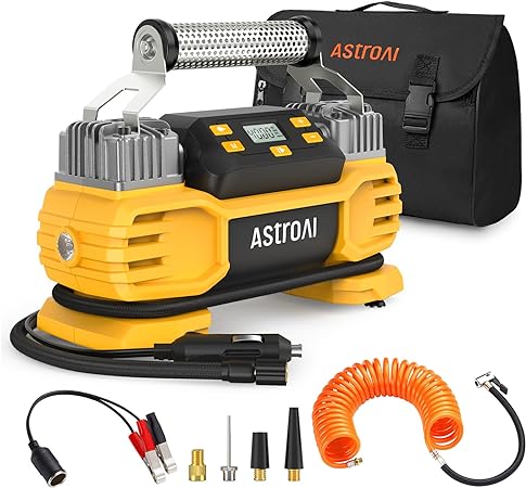 AstroAI Portable 160 PSI Heavy Duty Tire Inflator Pump with Screen, Dual Cylinders & Dual Motors, Dual Power Air Compressor for SUVs, RVs, ORVs, Trucks, Cars, Air Mattresses, etc., Auto Off, LED Light