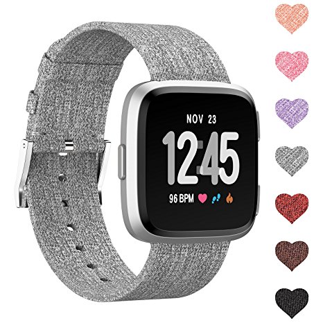 For Fitbit Versa Bands, Versa Woven Bands Breathable Canvas Fitbit Versa Replacement Bands Built-in Quick Release Pin Stainless Steel Buckle Watch Band For Fitbit Versa Smartwatch