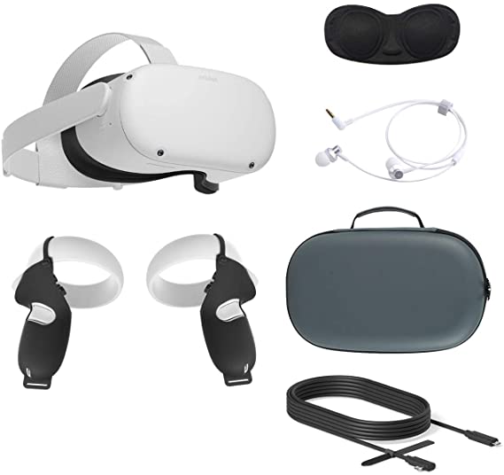 2020 Oculus Quest 2 All-in-One VR Headset, 64GB SSD, Glasses Compitble, 3D Audio, Mytrix Carrying Case, Earphone, Oculus Link Cable (10 Ft), Grip Cover, Lens Cover