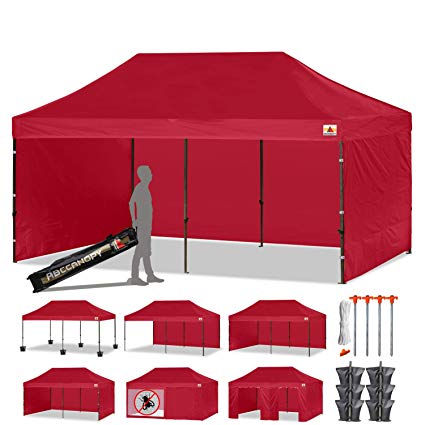 ABCCANOPY 10 X 20 Ez Pop up Canopy Tent Commercial Instant Gazebos with 9 Removable Sides and Roller Bag and 6X Weight Bag, Burgundy