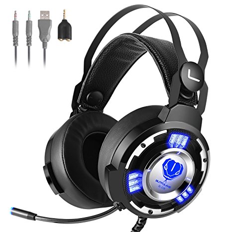 Kekilo 3.5mm Gaming Headset with Mic for Xbox One, PS4, PC - Surround Sound, Noise Reduction Game Headphone with LED Light and Easy Volume Control Earphone for PlayStation 4 Laptop Tablet Smartphone