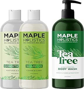 Shampoo Conditioner and Body Wash Set - Cleansing Tea Tree Essential Oil Shampoo Conditioner and Body Wash for Dry Skin Scalp and Hair Care - Moisturizing Sulfate Free Shower Set for Men and Women