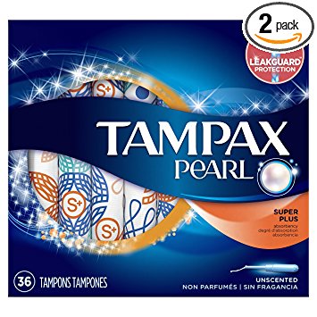 Tampax Pearl Plastic Tampons, Super Plus Absorbency, Unscented, 36 Count - Pack of 2 (72 Total Count)