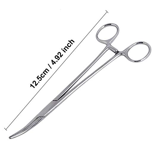 Leosi 4.92 Inch Dog Cat Pet Hemostat Forceps Scissors Ear Hair Clamp High Quality Stainless Steel Hair Puller Remover with Locking Ratchet (Curved)