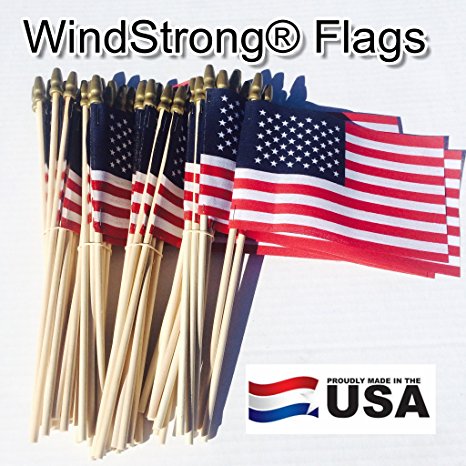 Lot of -50- 4x6 Inch US American Hand Held Stick Flags Spear Top WindStrong® Made in the USA