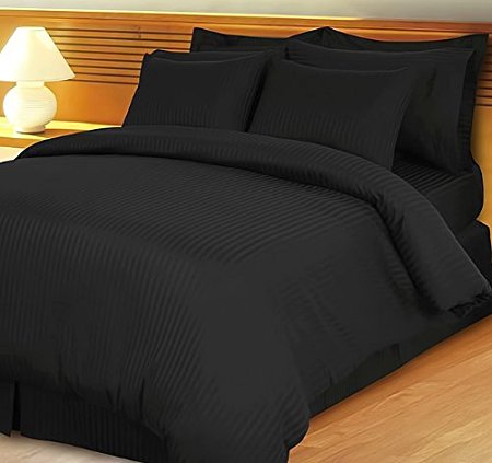 1200 Thread Count Three (3) Piece King Size Black Stripe Duvet Cover Set, 100% Egyptian Cotton, Premium Hotel Quality
