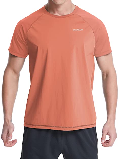 VAYAGER Men's Swim Shirts UPF 50  Short Sleeve Quick Drying Rashguard Crew Shirt