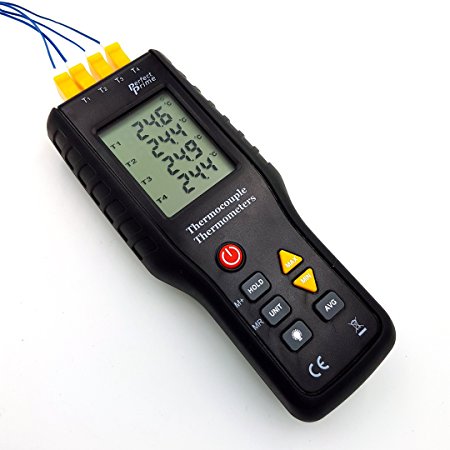 Perfect-Prime TC41, 4-Channel K-Type Digital Thermometer Thermocouple Sensor -200~1372°C/2501°F