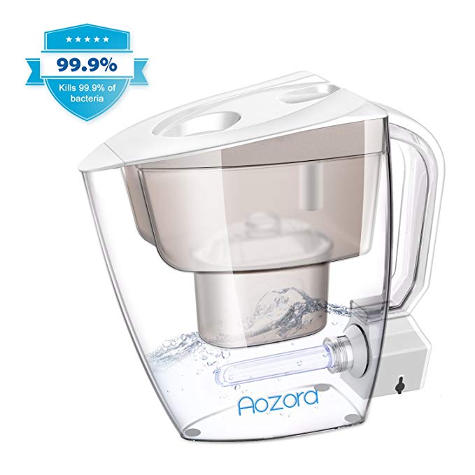 Water Filter Pitcher - Water Purifier Pitcher with UV Disinfection Light for Defeating Germs, 10 Cup BPA Free body with 4-Stage Water Filter for Reducing Lead, Mercury, Fluoride, Chlorine Taste & Odor
