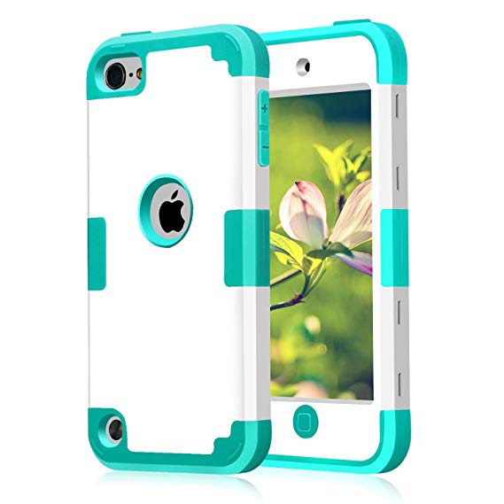 Case for iPod Touch 5 6 Case, CheerShare 3 in 1 Hard PC Case   Silicone Shockproof Heavy Duty High Impact Armor Case Cover Protective Case for Apple iPod touch 5 6th Generation (White Blue)