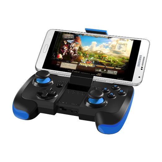BEBONCOOL Wireless Bluetooth Game Controller Gamepad Joypad Joystick for Android Phone Samsung Gear VR S6 S6 Edge S7 S7 Edge Note 5 Nexus HTC LGTablet PC Games with Clip Blue and Black