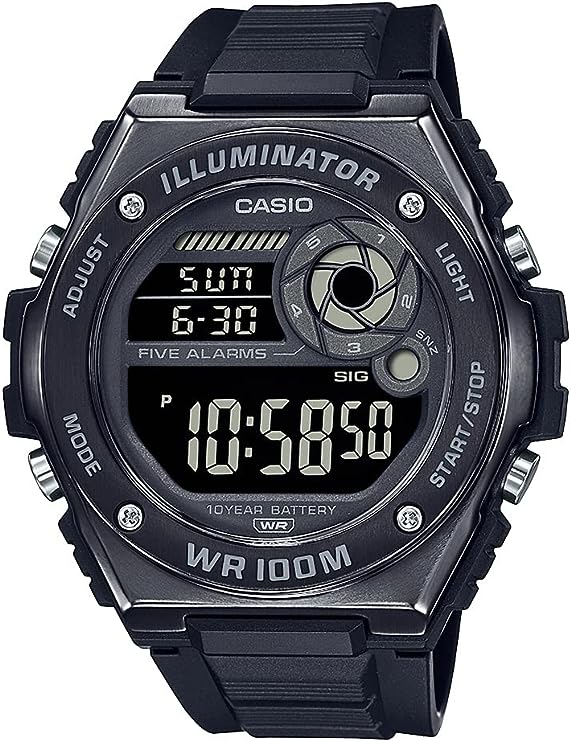 Casio LED Illuminator 10-Year Battery Five Alarm Men's Watch MWD-100HB-1BV