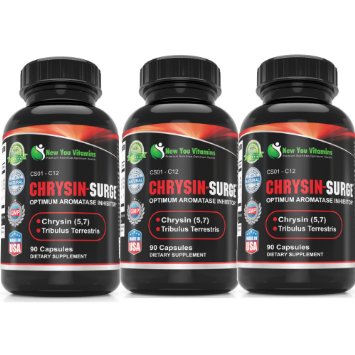 Chrysin Surge Natural Isoflavonne Aromatase Inhibitor Chrysin Surge Chrysin Supplement 900mg 270 Capsules 3 Bottle