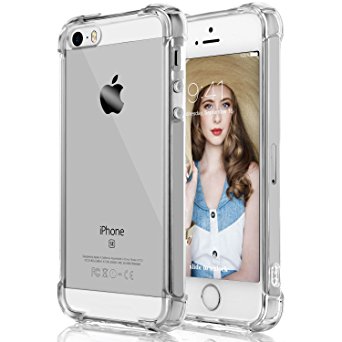 iPhone 5S Case, iPhone SE Case, DecaStars [Clear Series] Air Cushion [Shock Absorption] Premium Flexible Full Body Soft TPU Skin Cover Case for Apple iPhone 5/5S/SE Case - Clear / Transparent