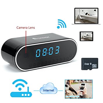 TEKMAGIC 8GB 1280x720P HD Wifi Network Camera Clock Video Recorder Indoor Motion Activated DV Camcorder Support IOS Android Smartphone APP Remote View 120 Degree View Angle