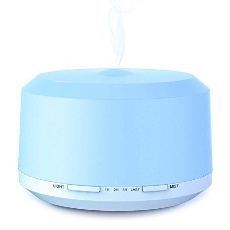 Aromatherapy Diffusers 450ml, Essential Oil Diffuser Large Room Aroma Diffuser with 8 Colorful LED Lights, 4 Timer Settings, Adjustable Mist Mode and Automatically Shut-off - LUSCREAL