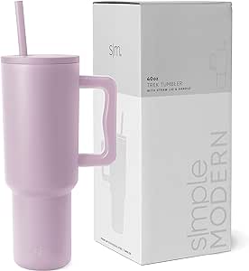 Simple Modern Becher mit Griff und Trinkhalm | Isolierter EdelstahlWasserflasche EiskaffeeReisebecher | Geschenke für Frauen und Männer | Trek Sammlung | 1180ml | Lavender Mist