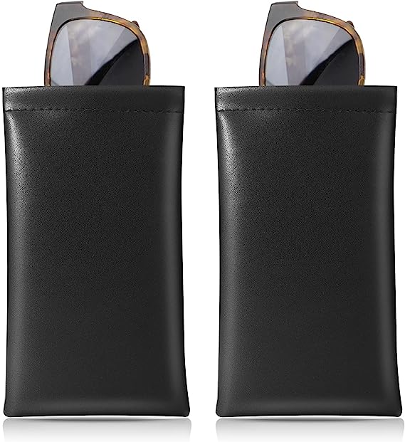 MoKo Glasses Case (2 Pack), Portable Leather Soft Sunglasses Case Bag with Cleaning Cloth for Women Men