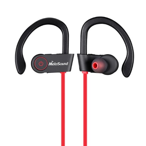 Wireless Super Bass Bluetooth Headphones,MeloSound Sports Noise Cancellation Earphones Headsets Sweatproof Earhook with Mic For Smartphones & Tablets - W/ Travel Case(Red/black)