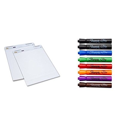 Post-it Self-Stick Easel Pad, 25 x 30.5 Inches, 30-Sheet Pad (2 Pack) and Assorted 8 Pack of Sharpie Flip Chart Markers