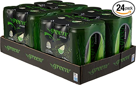 Green Lemon Lime Cans 24 Pack, No Sugar Soft Drink, Low Calorie, Sparkling Natural Lemon Lime Flavour - Bulk Pack of 24 Cans x 330 ml