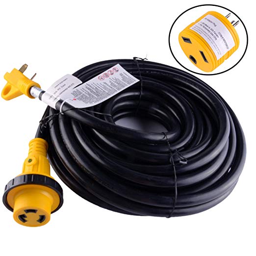 LeisureCords 25' Power / Extension Cord with 30 AMP Male Standard/30 AMP Female Locking Adapter