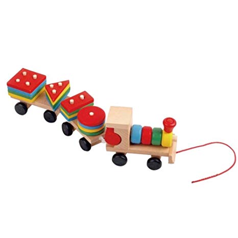 Kids Baby Developmental Toys,Buedvo Wooden Train Truck Set Geometric Blocks