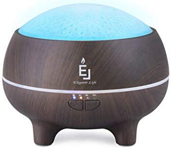 Elegant Life Essential Oil Diffuser Aromatherapy Diffuser Ultrasonic Diffuser Bluetooth Speaker Black Wood Grain, 300ml Aroma Defusers, 7 Color LED Night Light, Water Low Auto Shut-Off