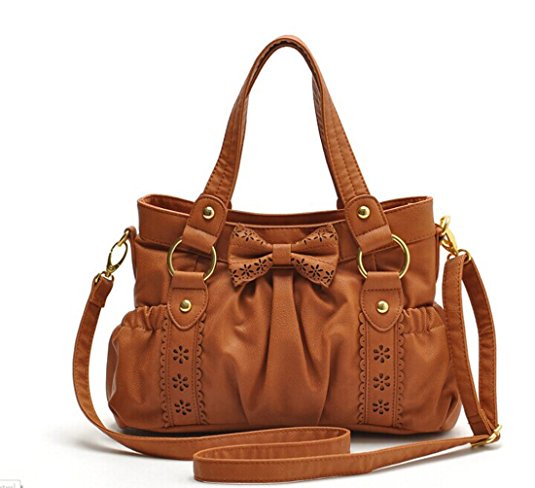 Bowknot Good quality Woman's shoulder bag tote bag messenger bag A1023 Tan