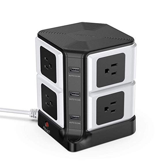 BESTEK USB Power Strip 8-Outlet Surge Protector 300 Joules with 3 USB Charging Station,ETL Listed,Dorm Room Accessories