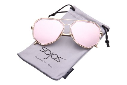 SojoS® Fashion Metal Frame Flat Mirrored Lens Sunglasses