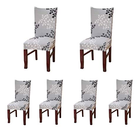 My Decor Super Fit Stretch Removable Washable Short Dining Chair Protect Cover Slipcover Style 15, 6 Pack