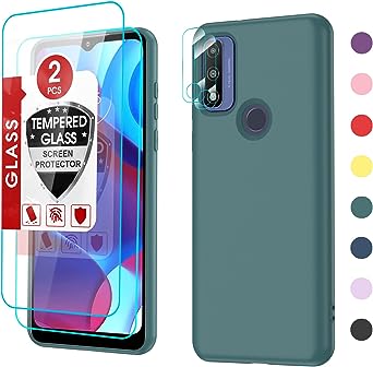 LeYi for Moto G Pure Case, Phone Case Moto G Pure with [2 Pack] Tempered Glass Screen Protector & Camera Lens Protector, Liquid Silicone Slim Silky-Soft Protective Case for Moto G Pure, Green