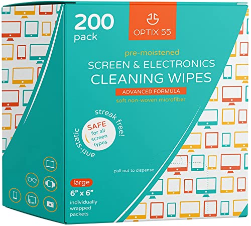 Screen & Electronic Cleaning Wipes, 200 Pre-Moistened Individual Wrapped (6" x 6") TV Screen Cleaner, Computer Monitor, Laptop, Lens Wipes, Monitor, Tablet, Safe for All Screens | Streak-Free