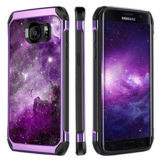 BENTOBEN Case for Galaxy S7 Edge Shockproof Protective Girl Women 2 in 1 Space Design Full Body Faux Leather Nebula Hard Cover Soft Bumper Star Phone Cases for Samsung Galaxy S7 Edge, Purple