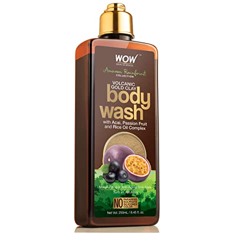 WOW Amazon Rainforest Collection - Volcanic Gold Clay Shower Gel (With Acai, Passion Fruit and Rice Oil Complex) - No Parabens, Sulphate, Silicones and Color, 250 ml