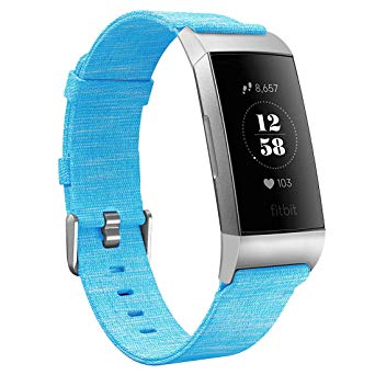 Karei Woven Bands Compatible with Fitbit Charge 3/Charge 3 SE, Soft Accessory Sports Band Replacement Strap Small Large for Fitbit Charge 3 Fitness Activity Tracker Women Men (Azure, Small)