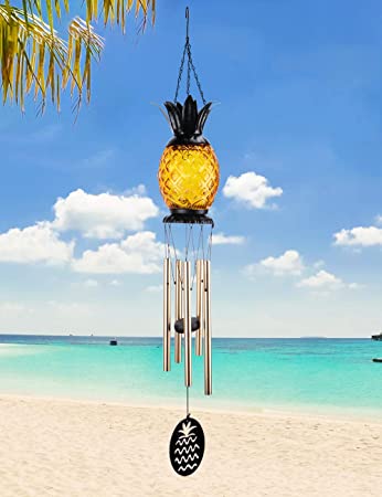 MUMTOP Solar Wind Chime Pineapple Solar LED Light Tropical Windchimes Decorative Hanging Wind Bell for Porch Patio and Garden Decor