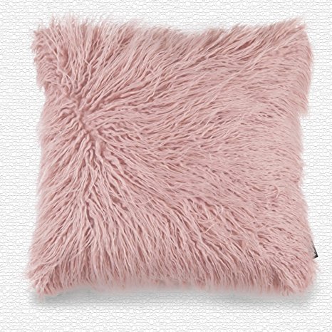 Phantoscope Decoractive New Luxury Series Merino Style Pink Fur Throw Pillow Case Cushion Cover 18" x 18" 45cm x 45cm