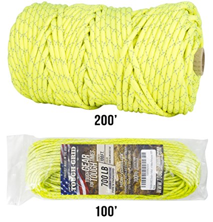 NEW - TOUGH-GRID 700lb Double-Reflective Paracord / Parachute Cord - 2 Vibrant Retro-Reflective Strands for the Ultimate High-Visibility Cord - 100% Nylon - Made In USA.